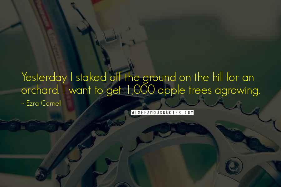 Ezra Cornell Quotes: Yesterday I staked off the ground on the hill for an orchard. I want to get 1,000 apple trees agrowing.