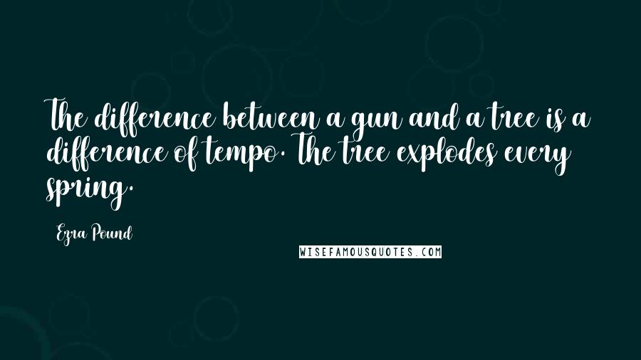 Ezra Pound Quotes: The difference between a gun and a tree is a difference of tempo. The tree explodes every spring.