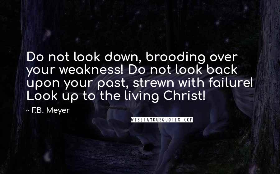 F.B. Meyer Quotes: Do not look down, brooding over your weakness! Do not look back upon your past, strewn with failure! Look up to the living Christ!