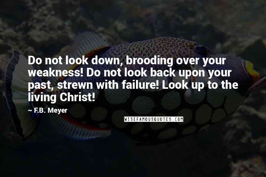 F.B. Meyer Quotes: Do not look down, brooding over your weakness! Do not look back upon your past, strewn with failure! Look up to the living Christ!