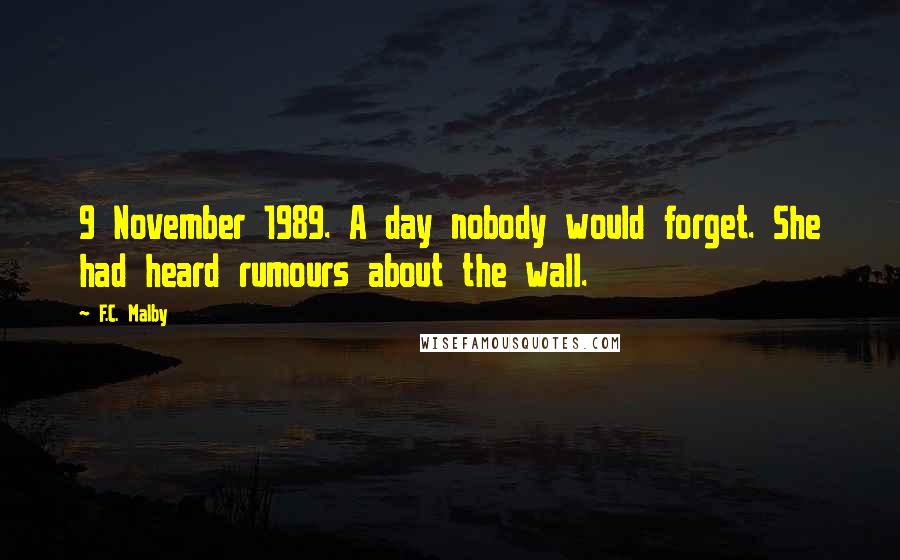 F.C. Malby Quotes: 9 November 1989. A day nobody would forget. She had heard rumours about the wall.