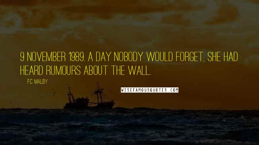F.C. Malby Quotes: 9 November 1989. A day nobody would forget. She had heard rumours about the wall.