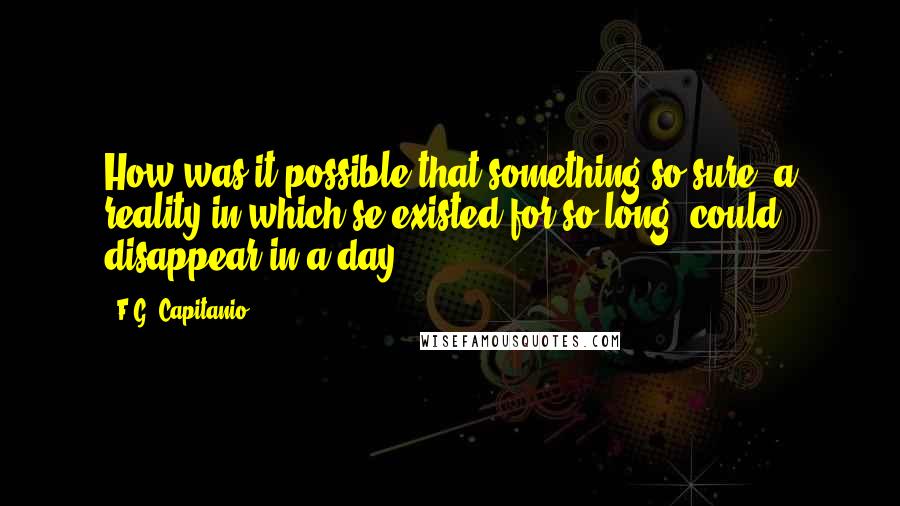 F.G. Capitanio Quotes: How was it possible that something so sure, a reality in which se existed for so long, could disappear in a day?