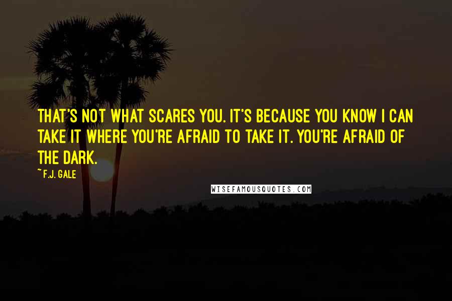 F.J. Gale Quotes: That's not what scares you. It's because you know I can take it where you're afraid to take it. You're afraid of the dark.
