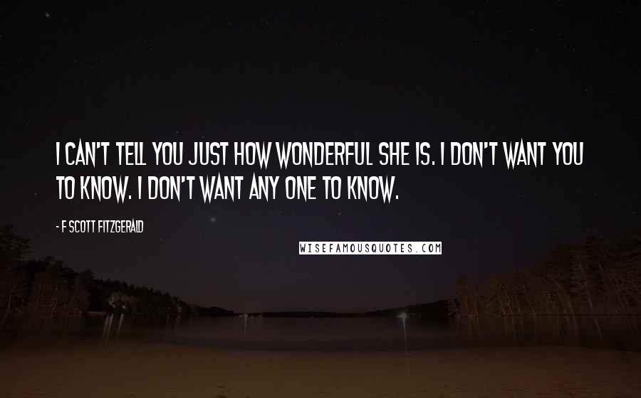 F Scott Fitzgerald Quotes: I can't tell you just how wonderful she is. I don't want you to know. I don't want any one to know.