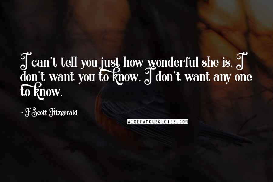 F Scott Fitzgerald Quotes: I can't tell you just how wonderful she is. I don't want you to know. I don't want any one to know.