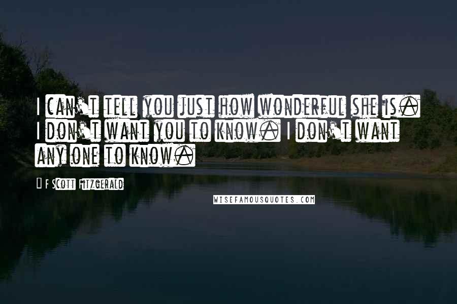 F Scott Fitzgerald Quotes: I can't tell you just how wonderful she is. I don't want you to know. I don't want any one to know.