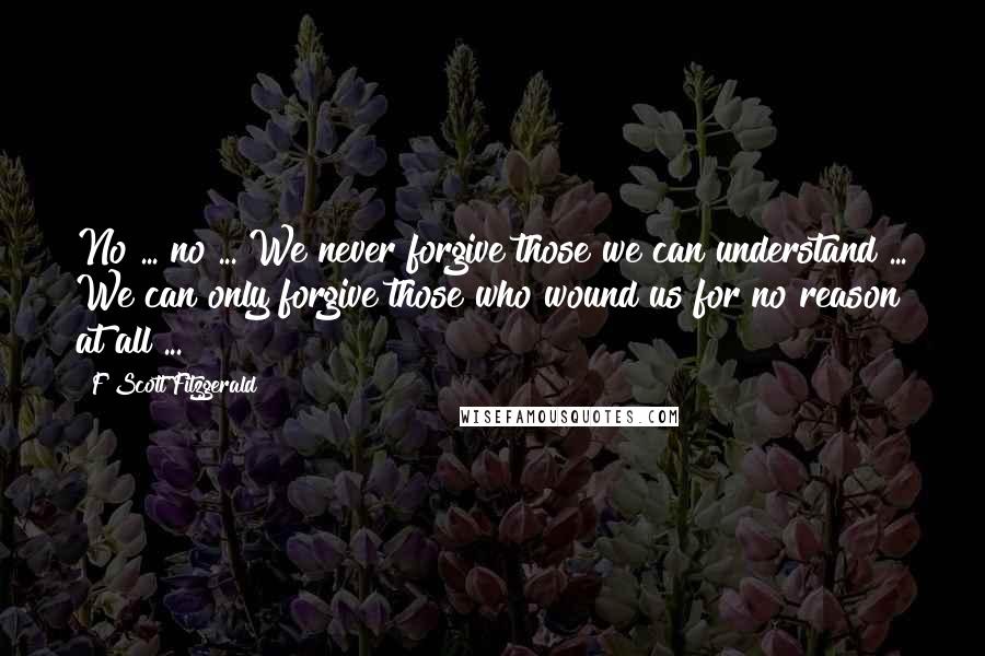 F Scott Fitzgerald Quotes: No ... no ... We never forgive those we can understand ... We can only forgive those who wound us for no reason at all ...