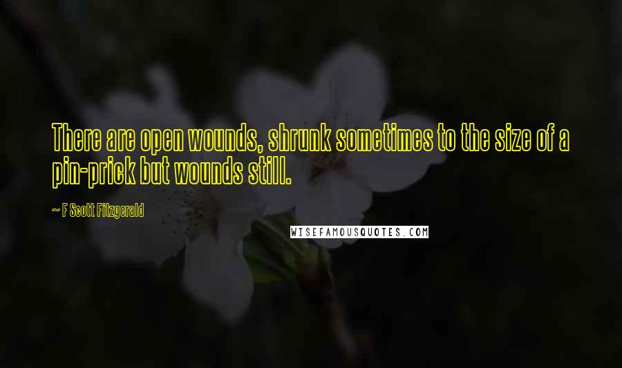 F Scott Fitzgerald Quotes: There are open wounds, shrunk sometimes to the size of a pin-prick but wounds still.