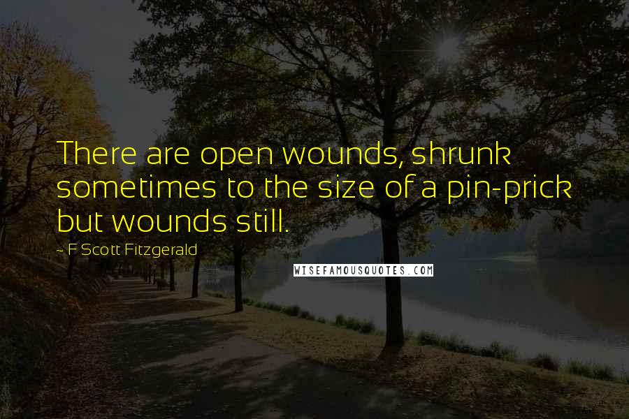 F Scott Fitzgerald Quotes: There are open wounds, shrunk sometimes to the size of a pin-prick but wounds still.