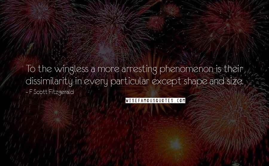 F Scott Fitzgerald Quotes: To the wingless a more arresting phenomenon is their dissimilarity in every particular except shape and size.