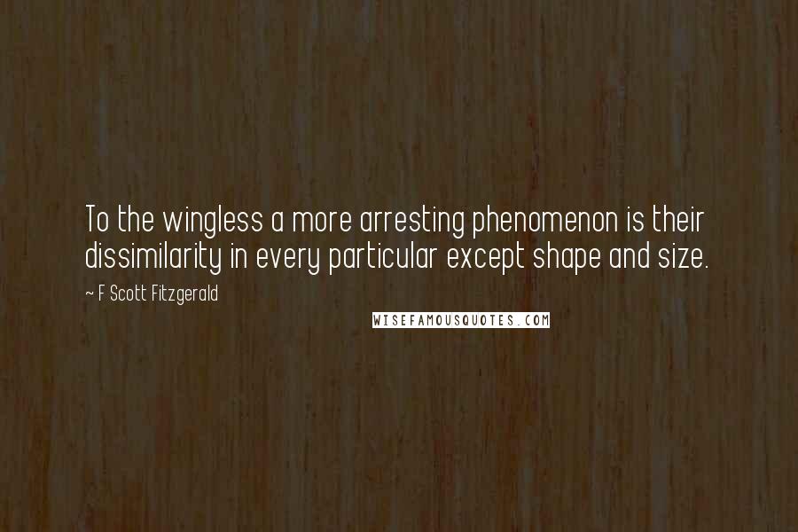 F Scott Fitzgerald Quotes: To the wingless a more arresting phenomenon is their dissimilarity in every particular except shape and size.