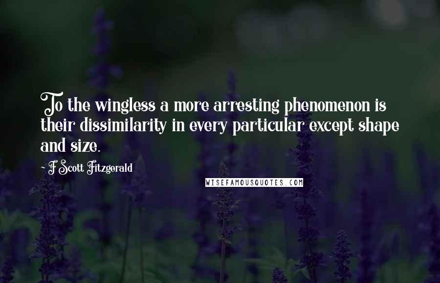 F Scott Fitzgerald Quotes: To the wingless a more arresting phenomenon is their dissimilarity in every particular except shape and size.
