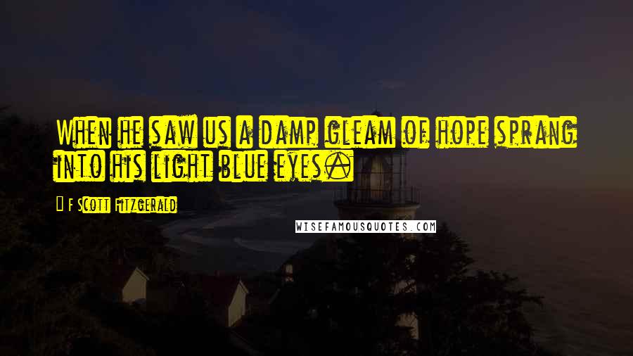 F Scott Fitzgerald Quotes: When he saw us a damp gleam of hope sprang into his light blue eyes.