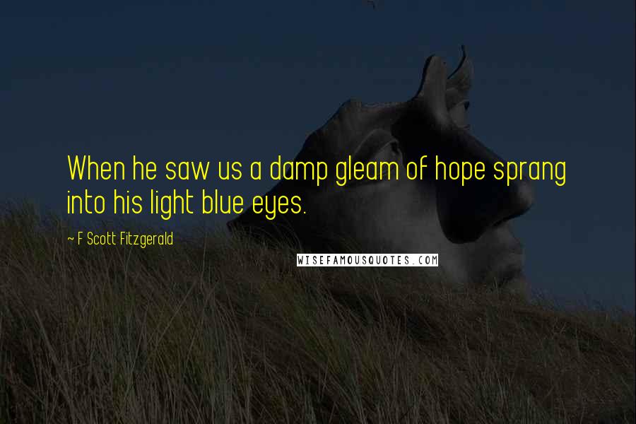 F Scott Fitzgerald Quotes: When he saw us a damp gleam of hope sprang into his light blue eyes.