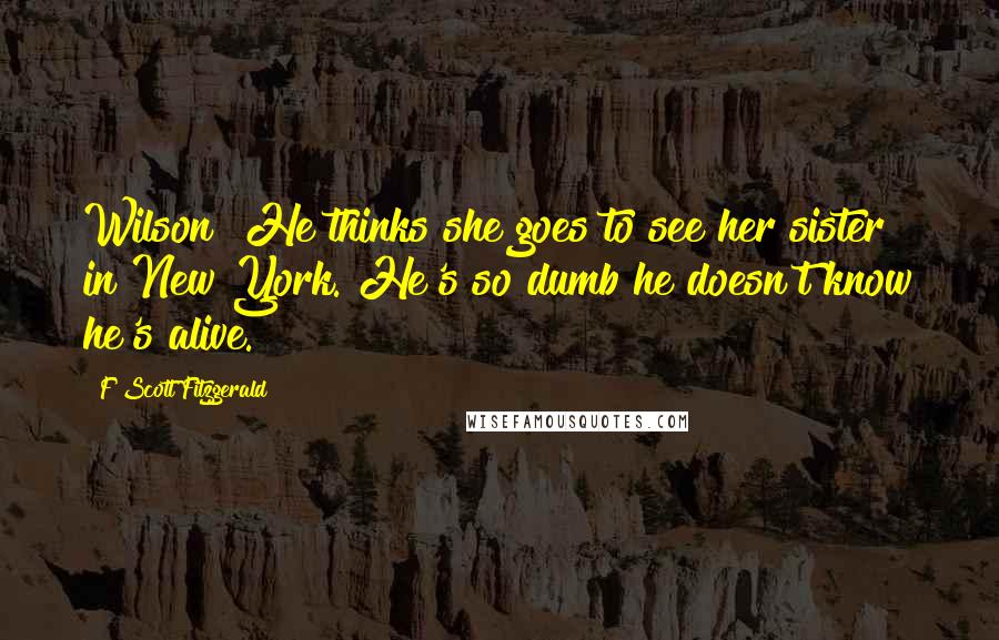 F Scott Fitzgerald Quotes: Wilson? He thinks she goes to see her sister in New York. He's so dumb he doesn't know he's alive.