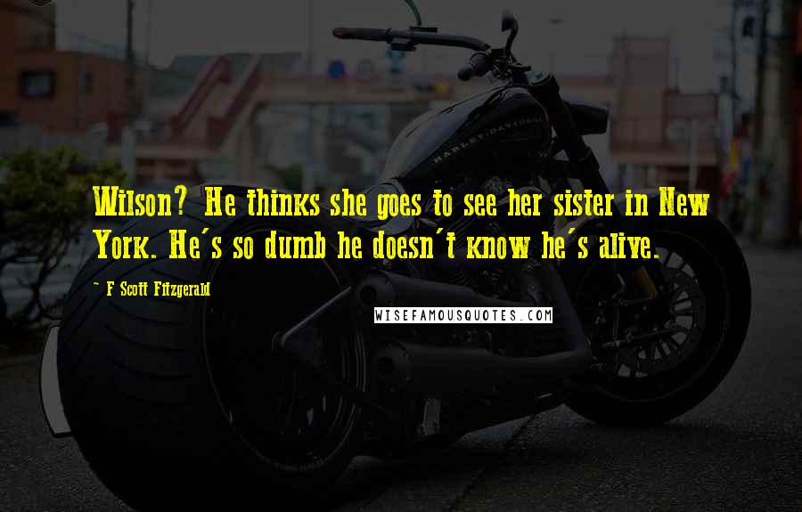 F Scott Fitzgerald Quotes: Wilson? He thinks she goes to see her sister in New York. He's so dumb he doesn't know he's alive.