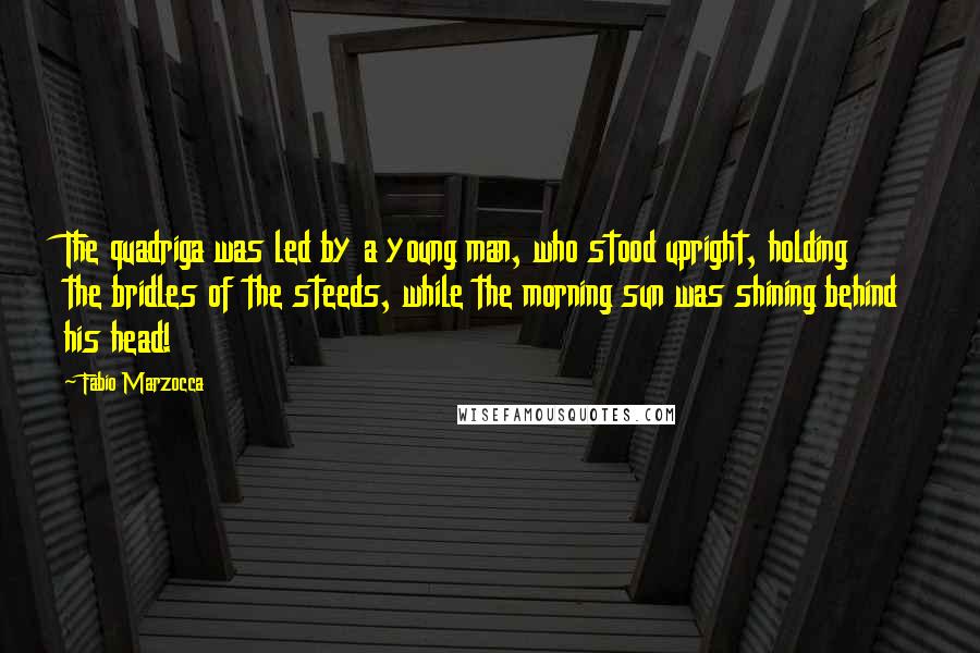 Fabio Marzocca Quotes: The quadriga was led by a young man, who stood upright, holding the bridles of the steeds, while the morning sun was shining behind his head!