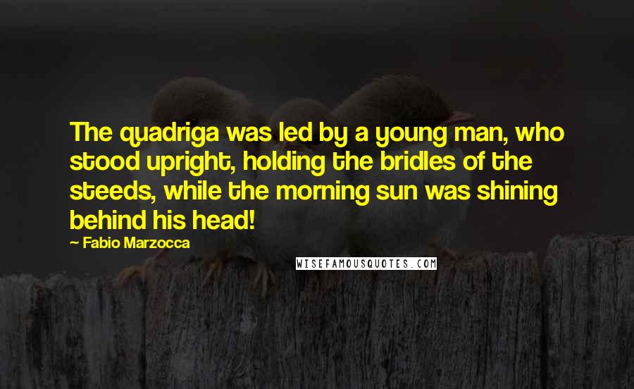 Fabio Marzocca Quotes: The quadriga was led by a young man, who stood upright, holding the bridles of the steeds, while the morning sun was shining behind his head!