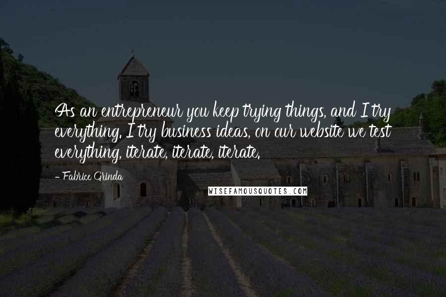 Fabrice Grinda Quotes: As an entrepreneur you keep trying things, and I try everything. I try business ideas, on our website we test everything, iterate, iterate, iterate.