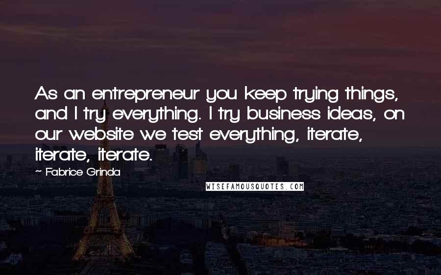 Fabrice Grinda Quotes: As an entrepreneur you keep trying things, and I try everything. I try business ideas, on our website we test everything, iterate, iterate, iterate.