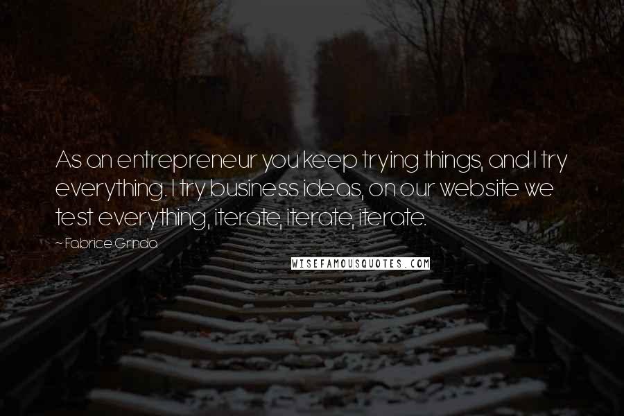 Fabrice Grinda Quotes: As an entrepreneur you keep trying things, and I try everything. I try business ideas, on our website we test everything, iterate, iterate, iterate.