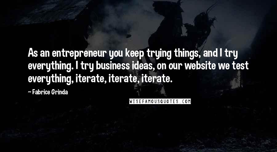 Fabrice Grinda Quotes: As an entrepreneur you keep trying things, and I try everything. I try business ideas, on our website we test everything, iterate, iterate, iterate.