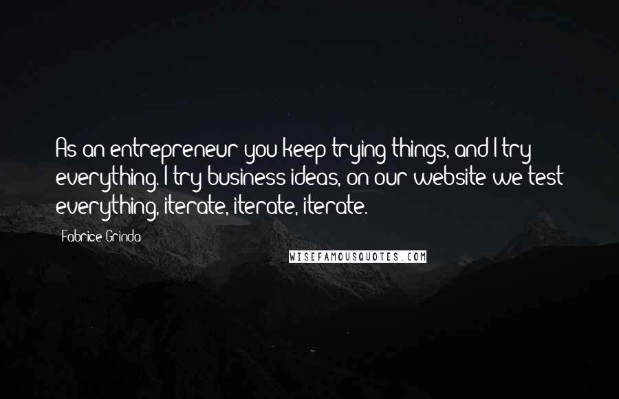 Fabrice Grinda Quotes: As an entrepreneur you keep trying things, and I try everything. I try business ideas, on our website we test everything, iterate, iterate, iterate.