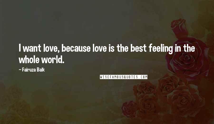 Fairuza Balk Quotes: I want love, because love is the best feeling in the whole world.