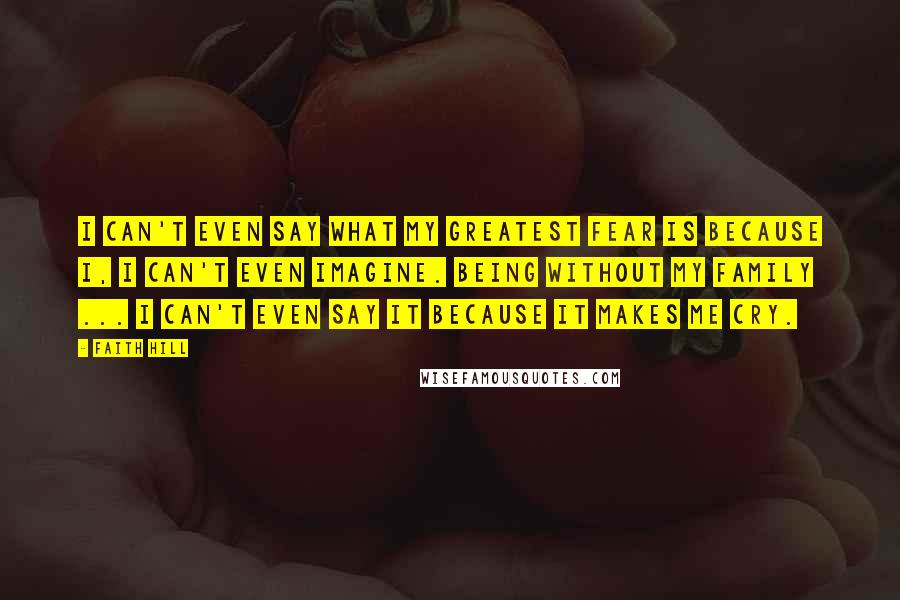 Faith Hill Quotes: I can't even say what my greatest fear is because I, I can't even imagine. Being without my family ... I can't even say it because it makes me cry.