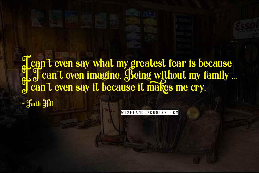 Faith Hill Quotes: I can't even say what my greatest fear is because I, I can't even imagine. Being without my family ... I can't even say it because it makes me cry.