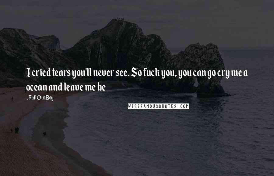 Fall Out Boy Quotes: I cried tears you'll never see. So fuck you, you can go cry me a ocean and leave me be