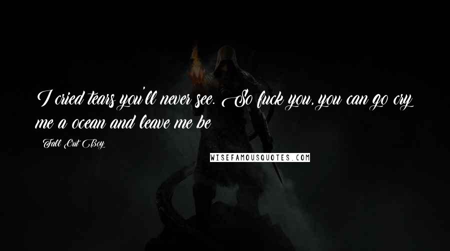 Fall Out Boy Quotes: I cried tears you'll never see. So fuck you, you can go cry me a ocean and leave me be