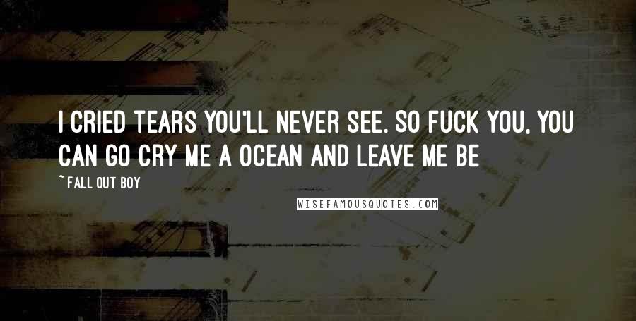 Fall Out Boy Quotes: I cried tears you'll never see. So fuck you, you can go cry me a ocean and leave me be