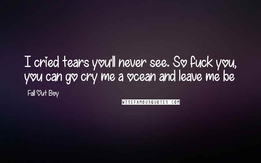 Fall Out Boy Quotes: I cried tears you'll never see. So fuck you, you can go cry me a ocean and leave me be