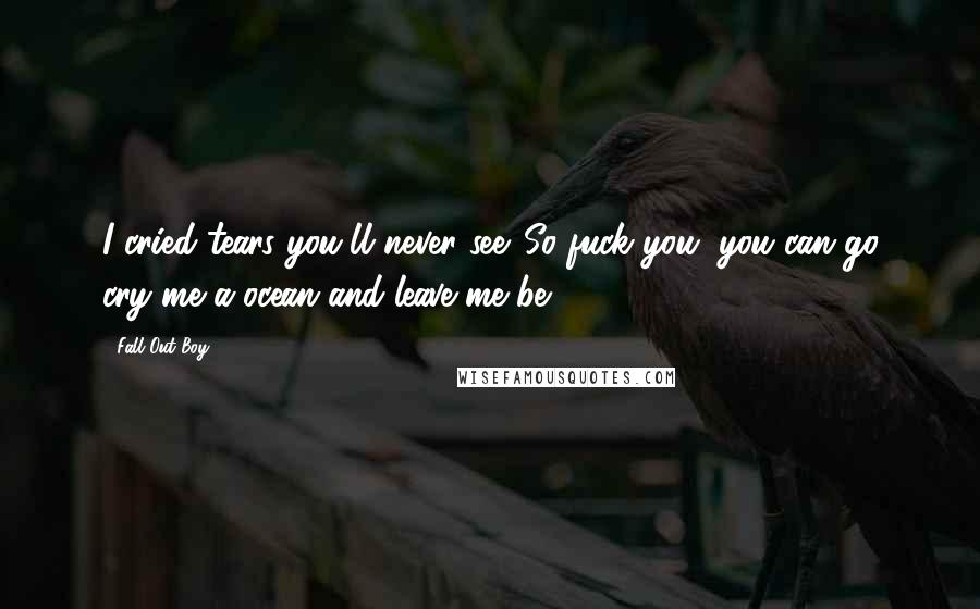 Fall Out Boy Quotes: I cried tears you'll never see. So fuck you, you can go cry me a ocean and leave me be