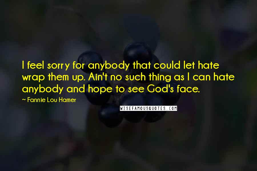 Fannie Lou Hamer Quotes: I feel sorry for anybody that could let hate wrap them up. Ain't no such thing as I can hate anybody and hope to see God's face.