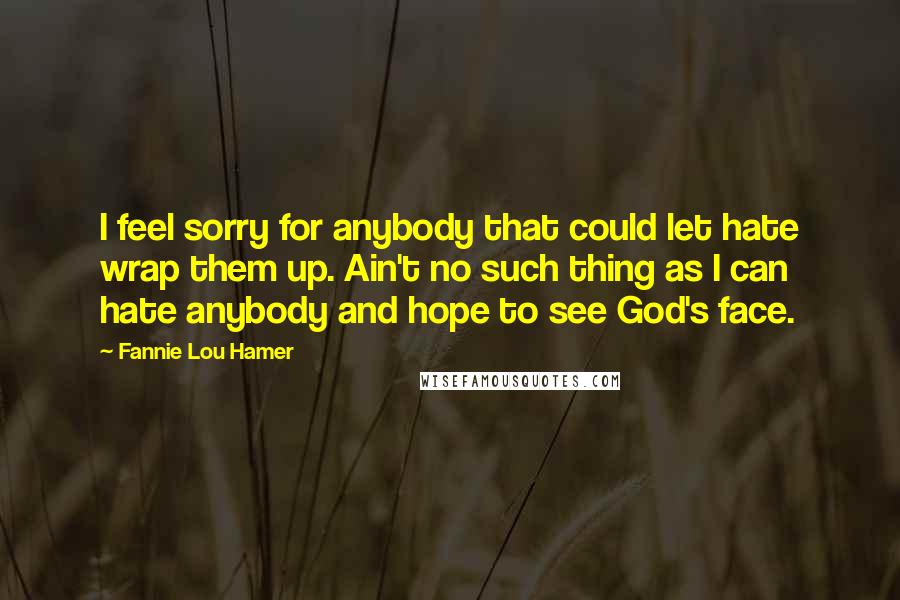 Fannie Lou Hamer Quotes: I feel sorry for anybody that could let hate wrap them up. Ain't no such thing as I can hate anybody and hope to see God's face.