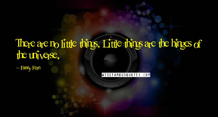 Fanny Fern Quotes: There are no little things. Little things are the hinges of the universe.