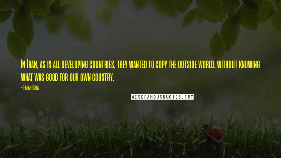 Farah Diba Quotes: In Iran, as in all developing countries, they wanted to copy the outside world, without knowing what was good for our own country.
