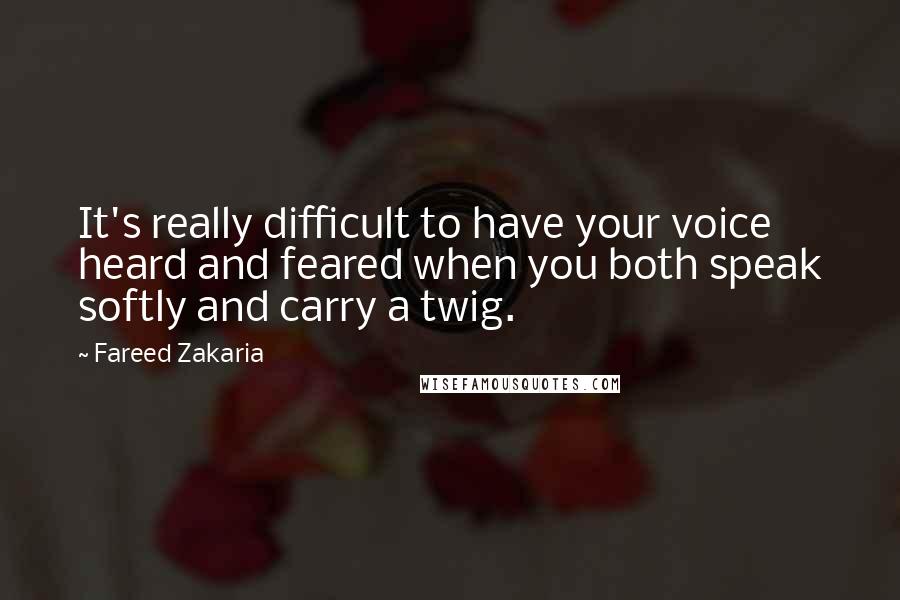 Fareed Zakaria Quotes: It's really difficult to have your voice heard and feared when you both speak softly and carry a twig.