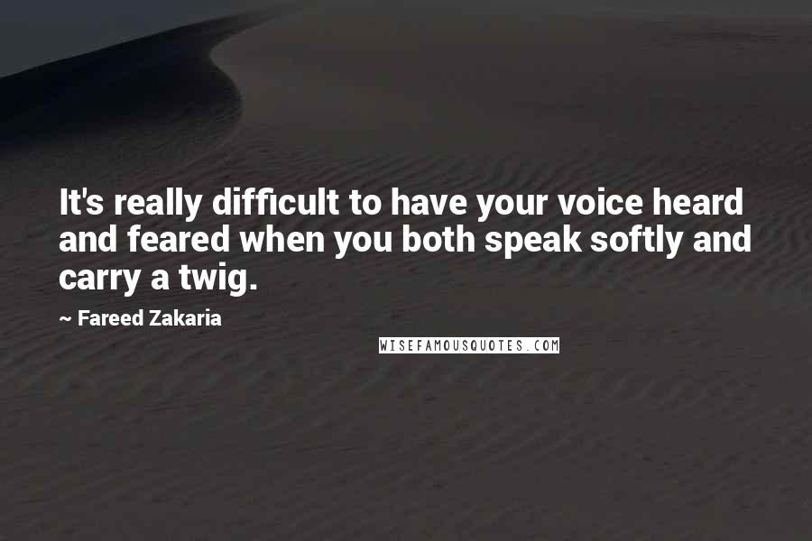 Fareed Zakaria Quotes: It's really difficult to have your voice heard and feared when you both speak softly and carry a twig.