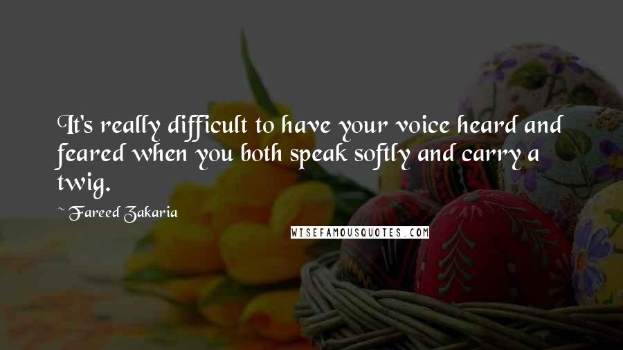 Fareed Zakaria Quotes: It's really difficult to have your voice heard and feared when you both speak softly and carry a twig.