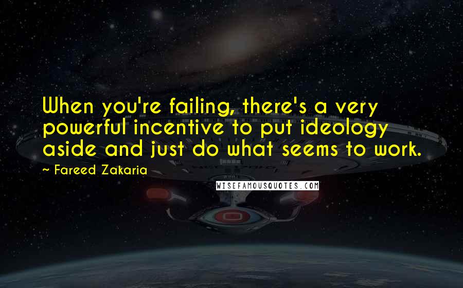 Fareed Zakaria Quotes: When you're failing, there's a very powerful incentive to put ideology aside and just do what seems to work.