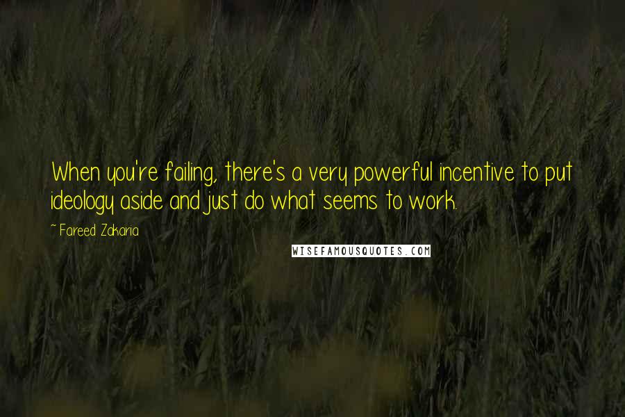 Fareed Zakaria Quotes: When you're failing, there's a very powerful incentive to put ideology aside and just do what seems to work.