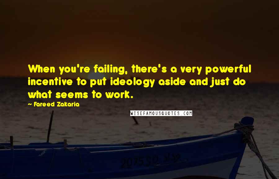 Fareed Zakaria Quotes: When you're failing, there's a very powerful incentive to put ideology aside and just do what seems to work.