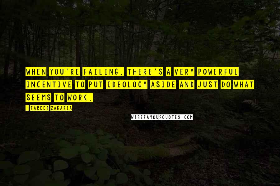 Fareed Zakaria Quotes: When you're failing, there's a very powerful incentive to put ideology aside and just do what seems to work.