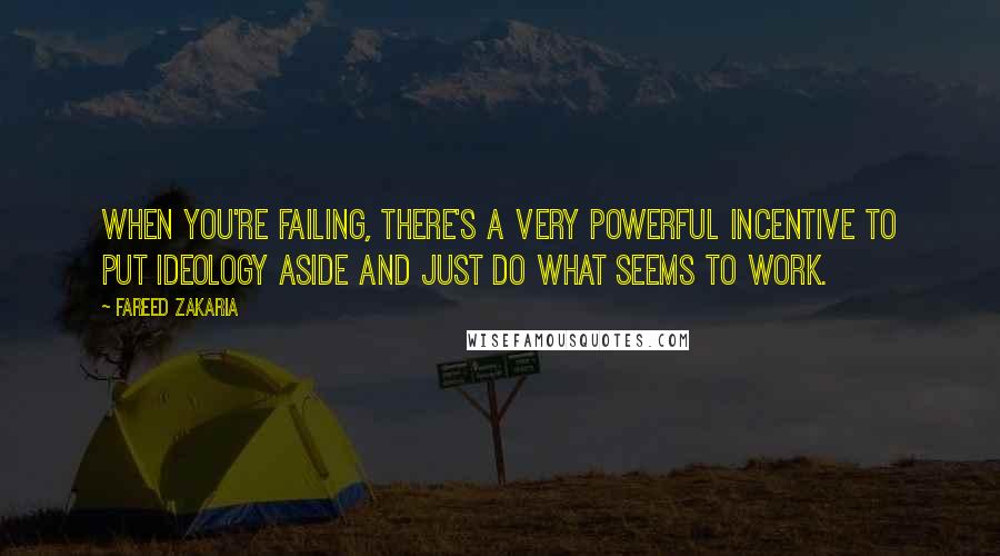 Fareed Zakaria Quotes: When you're failing, there's a very powerful incentive to put ideology aside and just do what seems to work.