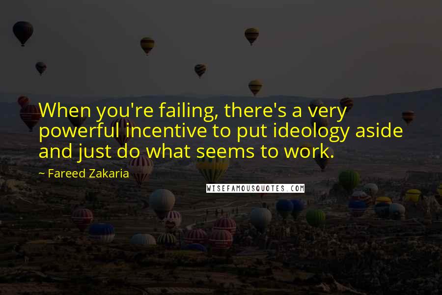 Fareed Zakaria Quotes: When you're failing, there's a very powerful incentive to put ideology aside and just do what seems to work.