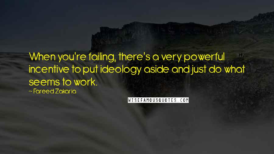 Fareed Zakaria Quotes: When you're failing, there's a very powerful incentive to put ideology aside and just do what seems to work.